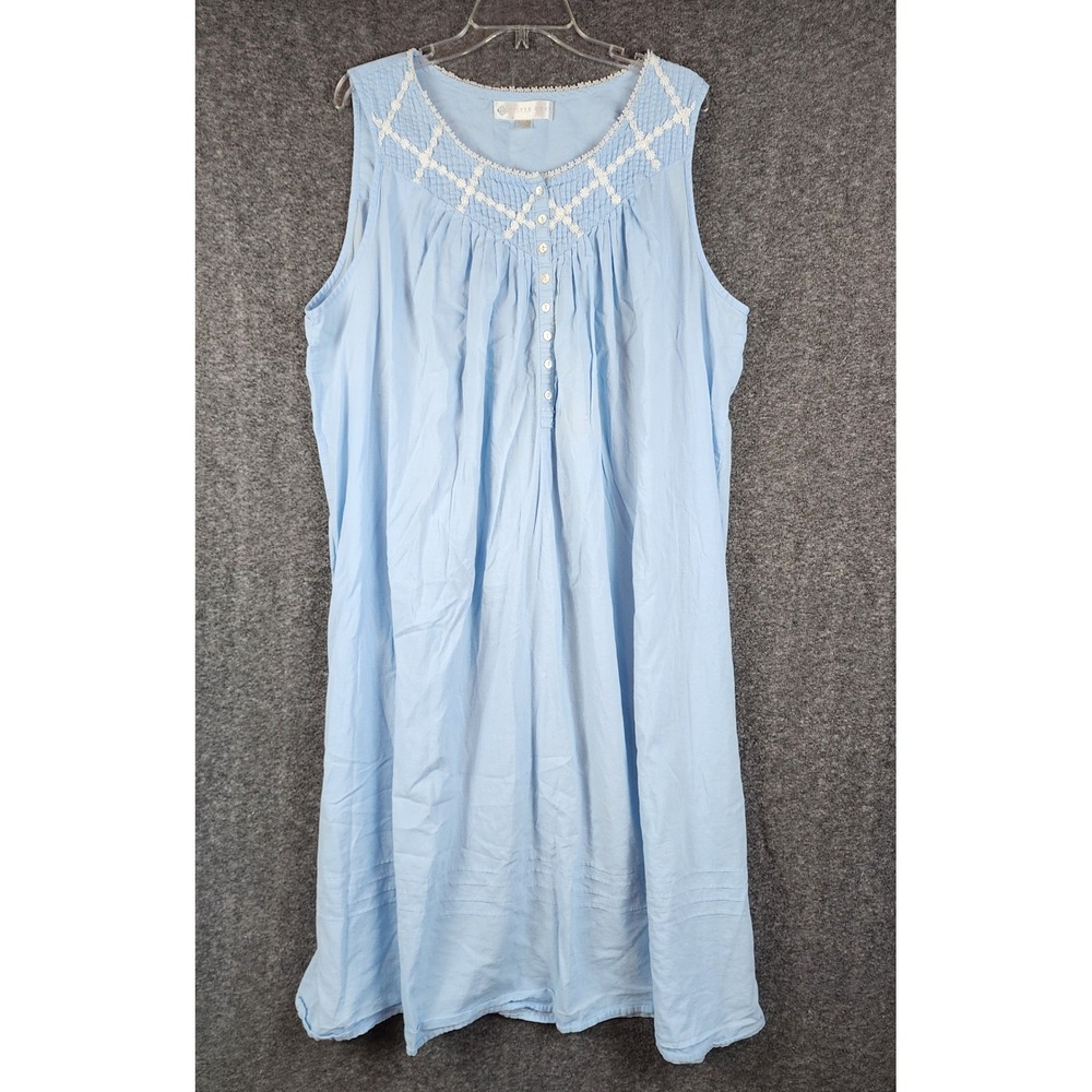 Eileen West Nightgown Womens XL Light Blue Sleeveless Embroidered Cotton EUC